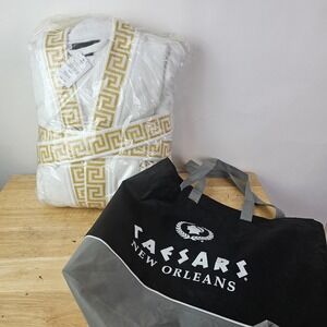 NWT Caesars Palace Casino Terry Cloth Thick Robe Pockets Greek OSFA Unisex White